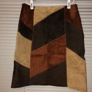 Brown Multi-Color Leather Skirt